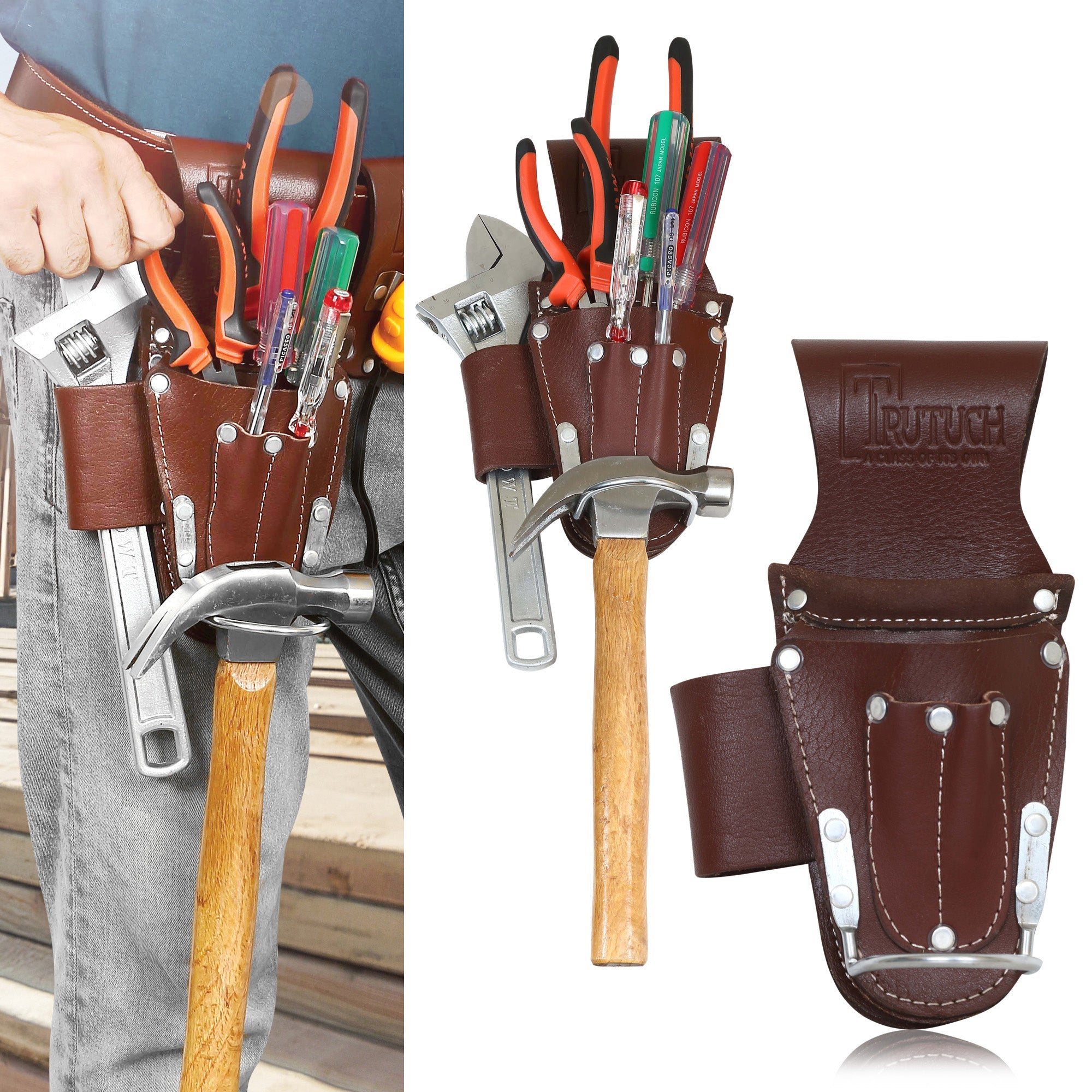 Trutuch Leather Hammer Holder, Hammer Holster for Carpenter, Small Tool Holders, Plier Holder, TT-620-H