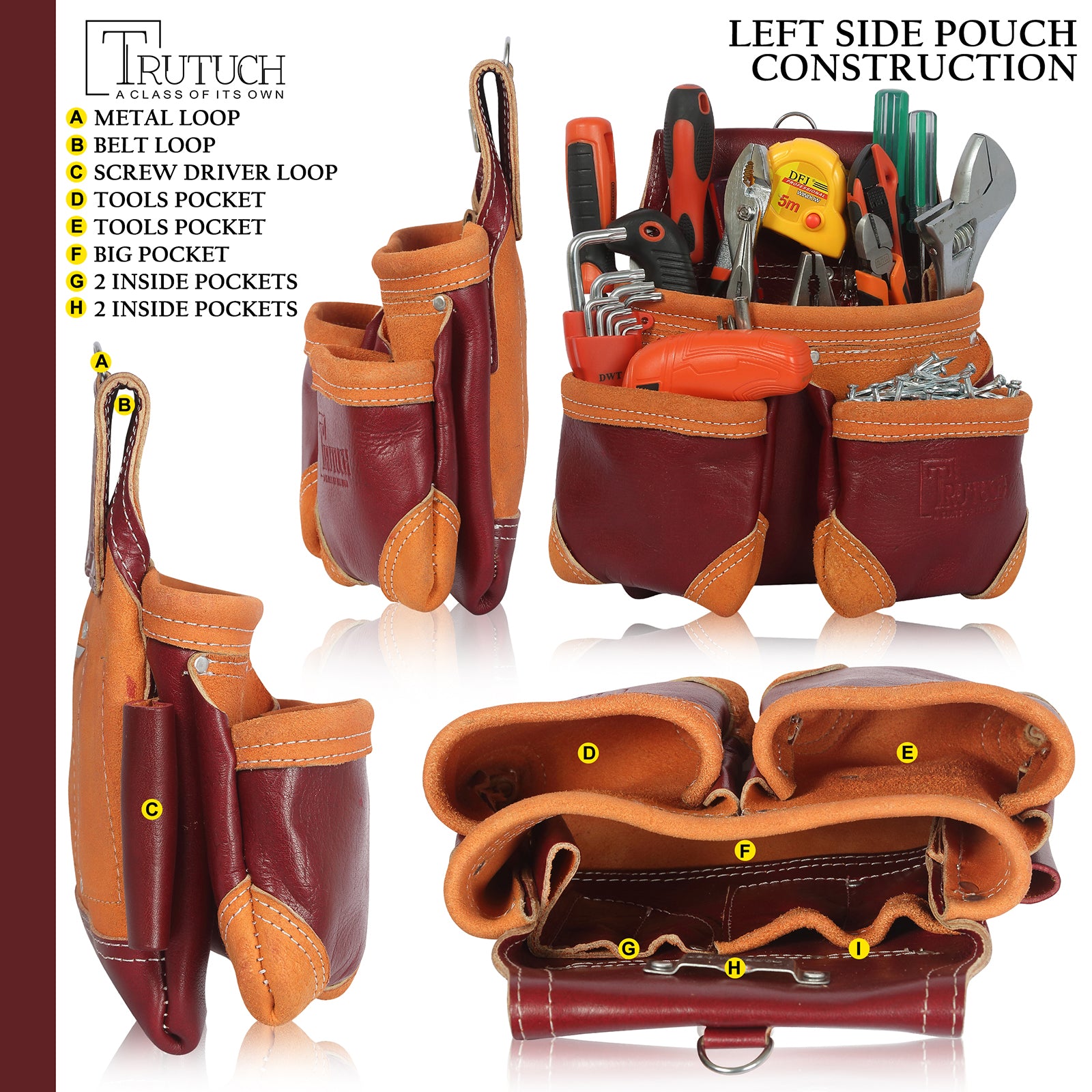 Trutuch Grain Leather 18 Pockets Tool Rig Set Pouch Drywall Belt Carpenter Bag Belts for Men Construction Framers Electrician at MechanicSurplus.com