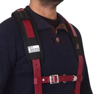 Trutuch Maroon Leather Work Suspenders, Comfortable Padded Yoke Leather Tool Belt Suspenders, Maroon Suspension System, TT-7010-S