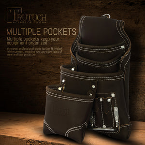 Trutuch Leather Carpenter Tool Pouch With Belt, Tool Pouch, Tool Bag, 10 Pockets, Chocolate Color, TT-300-P-710-B