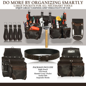 Trutuch Chocolate Leather Tool Belt with Black Suspender, Carpenter Tool Belt, Tool Bag, TT-3010-R-7030-S