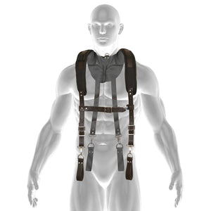 Trutuch Leather Work Suspenders With Pockets, Comfortable Padded Yoke Leather Tool Belt Suspenders, Chocolate Suspension System, TT-7020-S