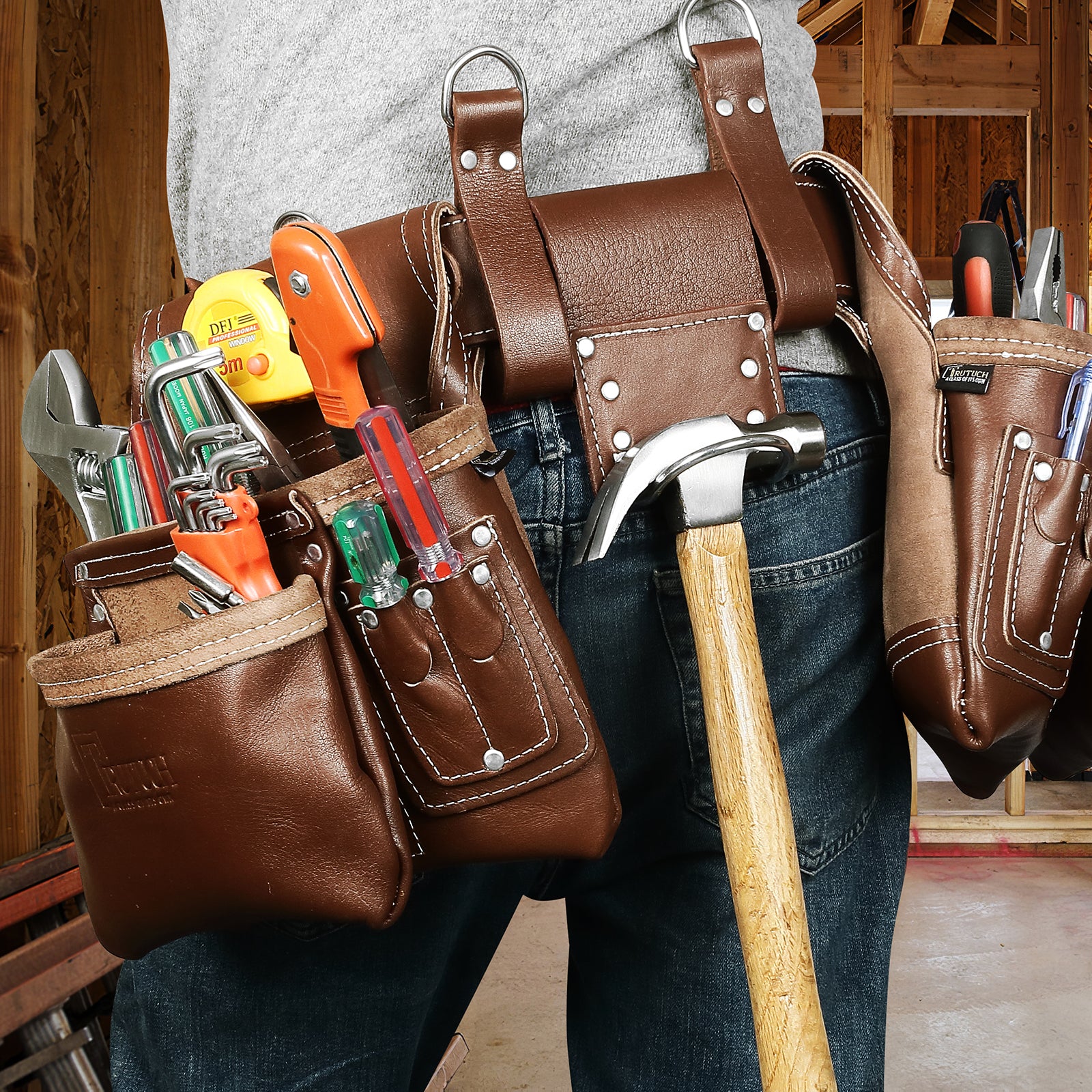 Trutuch Maroon Leather Tool Belt, 17 Pockets, Tool Pouch, Drywall Tool  Belt, Carpenter Tool Bag, Leather Tool Belts for Men, Construction, Framers