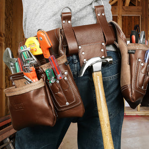 Trutuch Brown Leather Tool Belt with Black Suspender, Carpenter Tool Belt, Tool Bag, TT-2000-R-7030-S